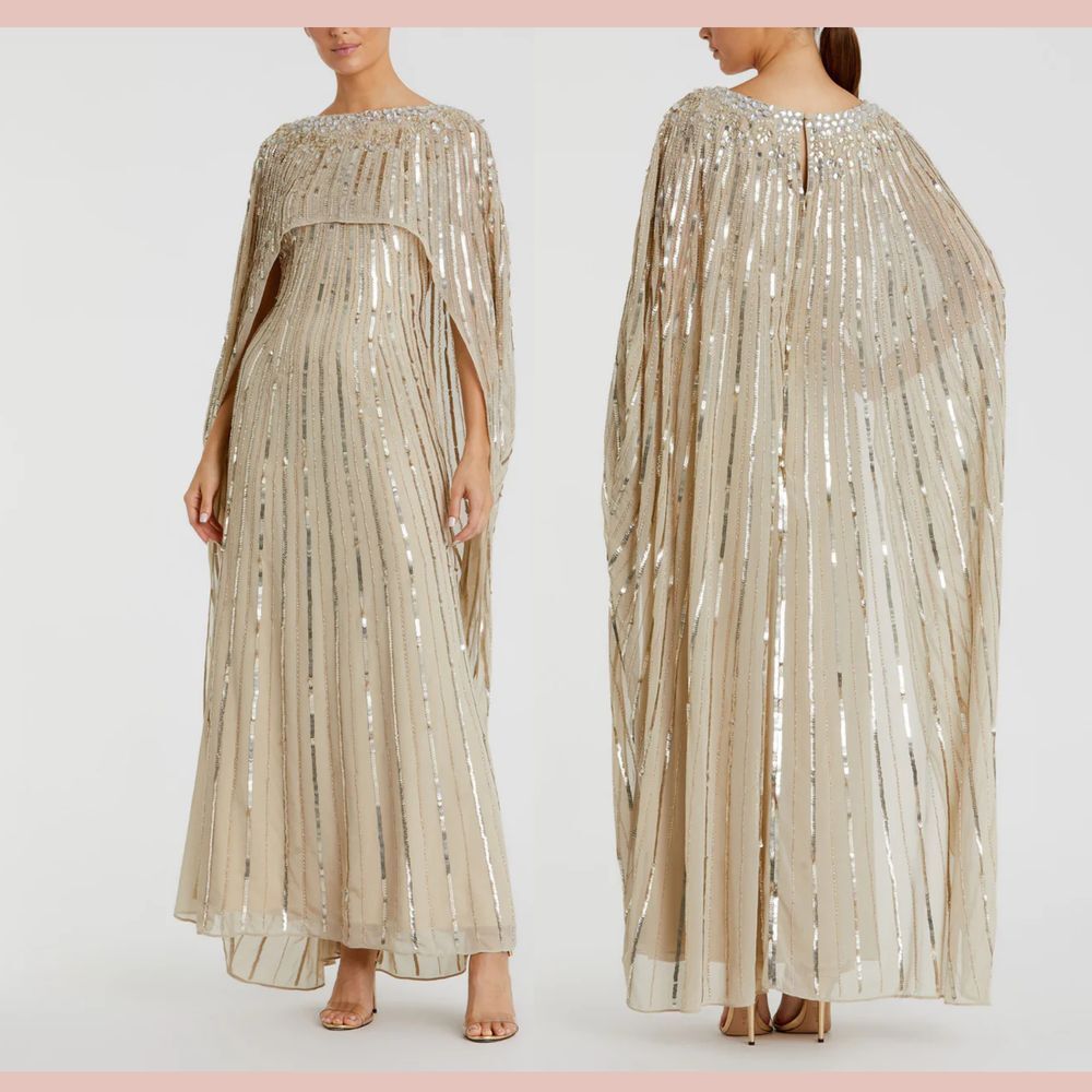 Mac Duggal Gold Sequin Cape Gown